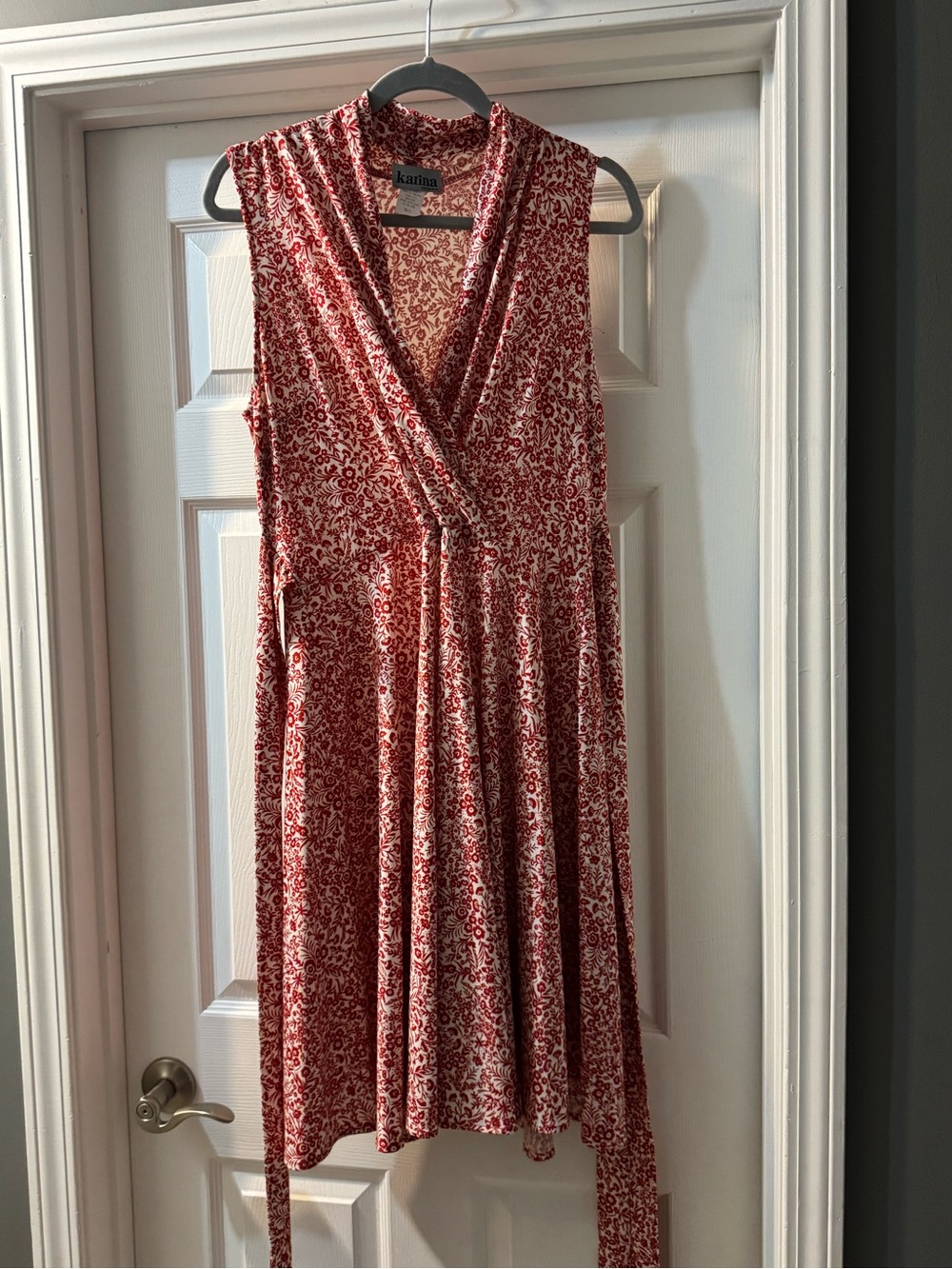 Red Floral Faux-Wrap Midi Dress